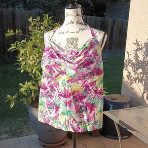 Catalina Tankini Halter Top 3X 22W/24W Pink Purple Floral Empire Plus Padded